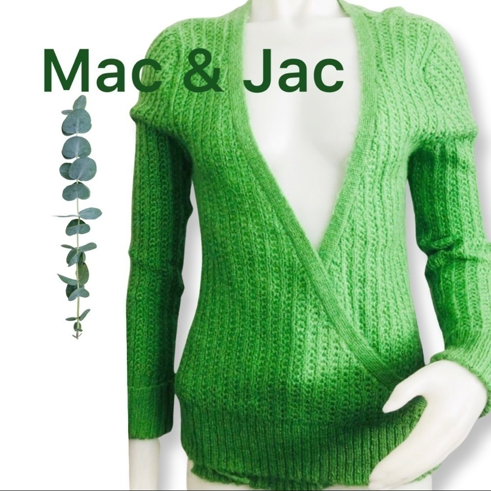 Mac & Jac Women’s Electric Green Wrap Acrylic Mohair Sweater Size L
